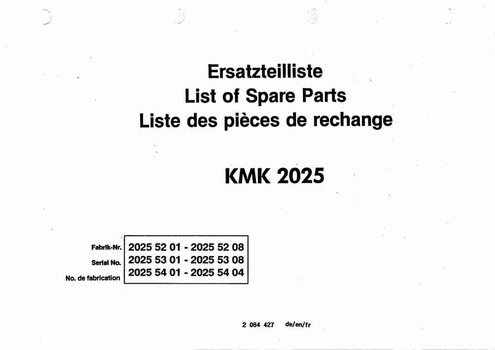 Krupp KMK 2025 Crane Spare Parts List 1992 DE EN FR