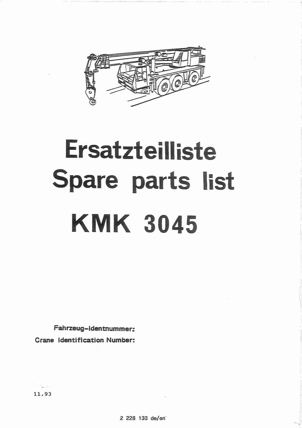 Krupp KMK 3045 Crane Spare Parts List 1993 DE EN