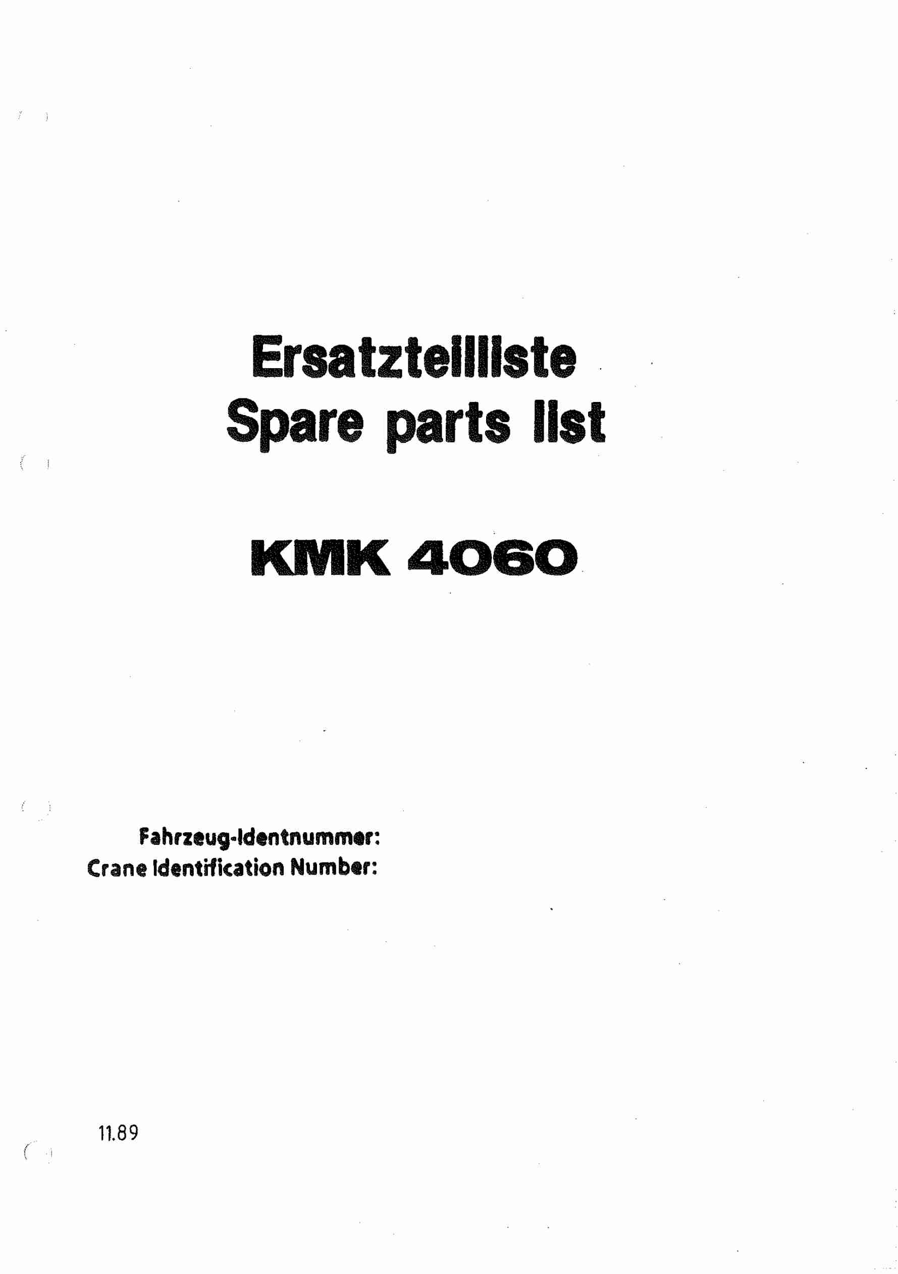 Krupp KMK 4060 Crane Spare Parts List 1989 EN DE