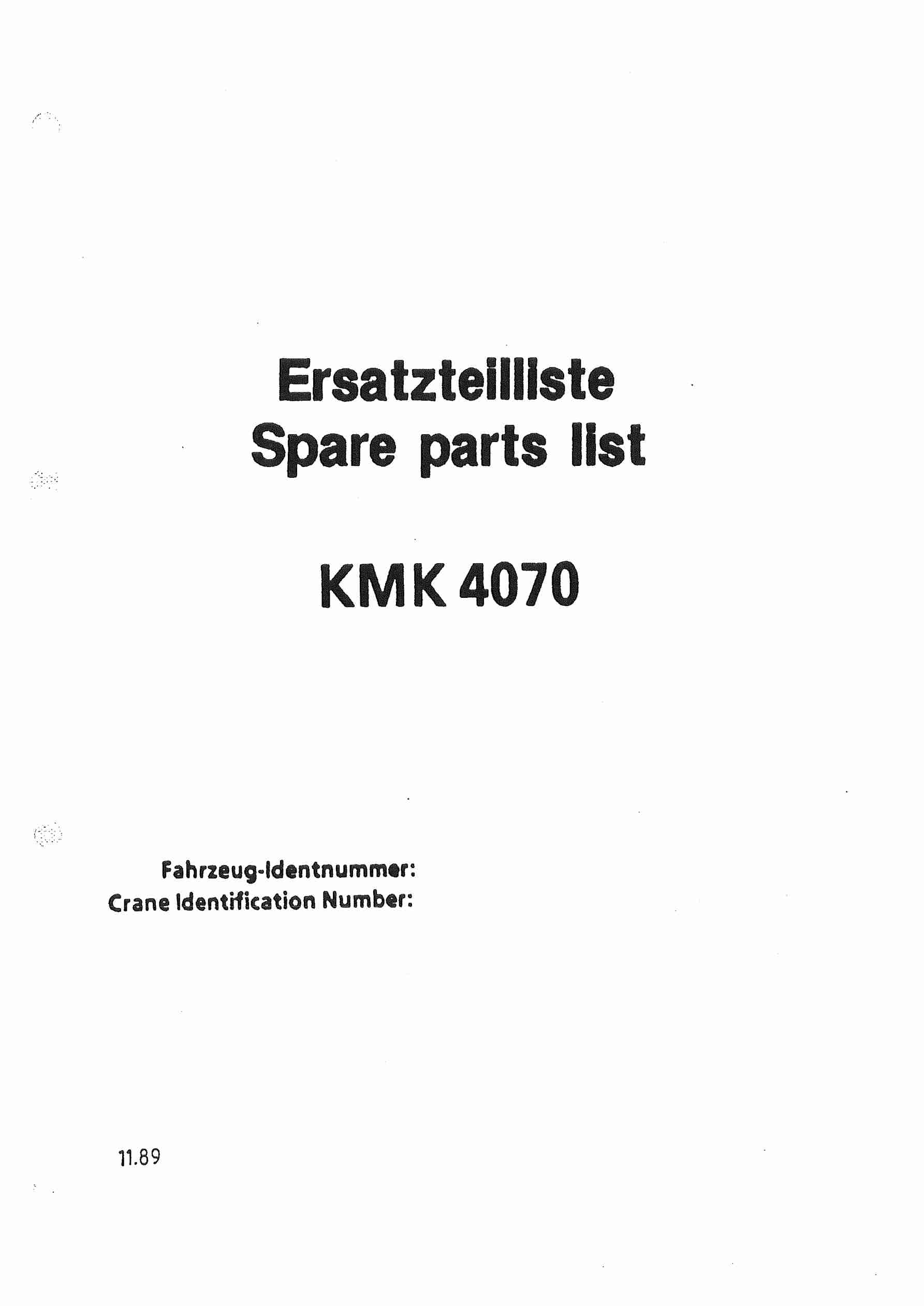 Krupp KMK 4070 Crane Spare Parts List 1989-11 DE EN