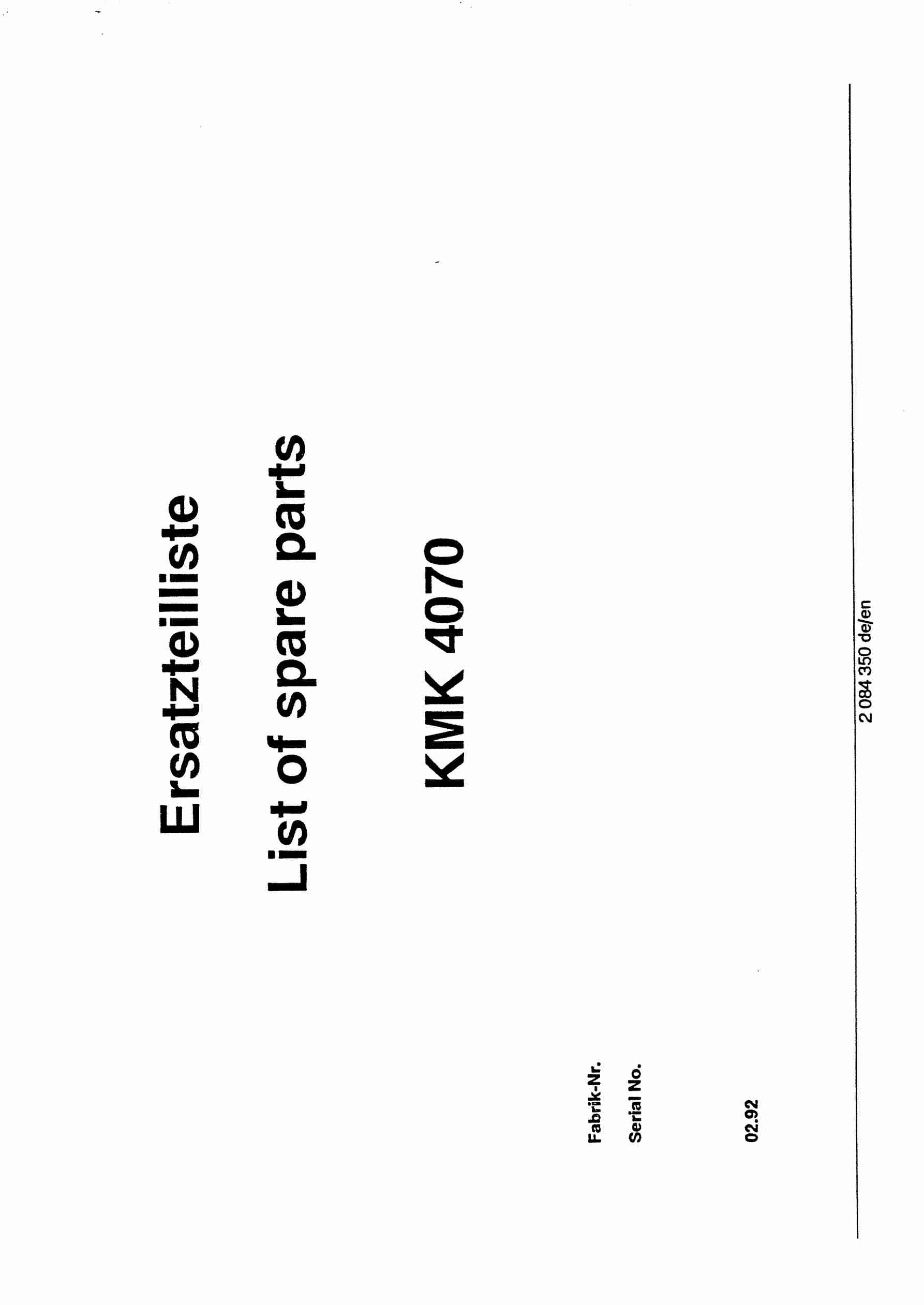 Krupp KMK 4070 Crane Spare Parts List 1992 DE EN
