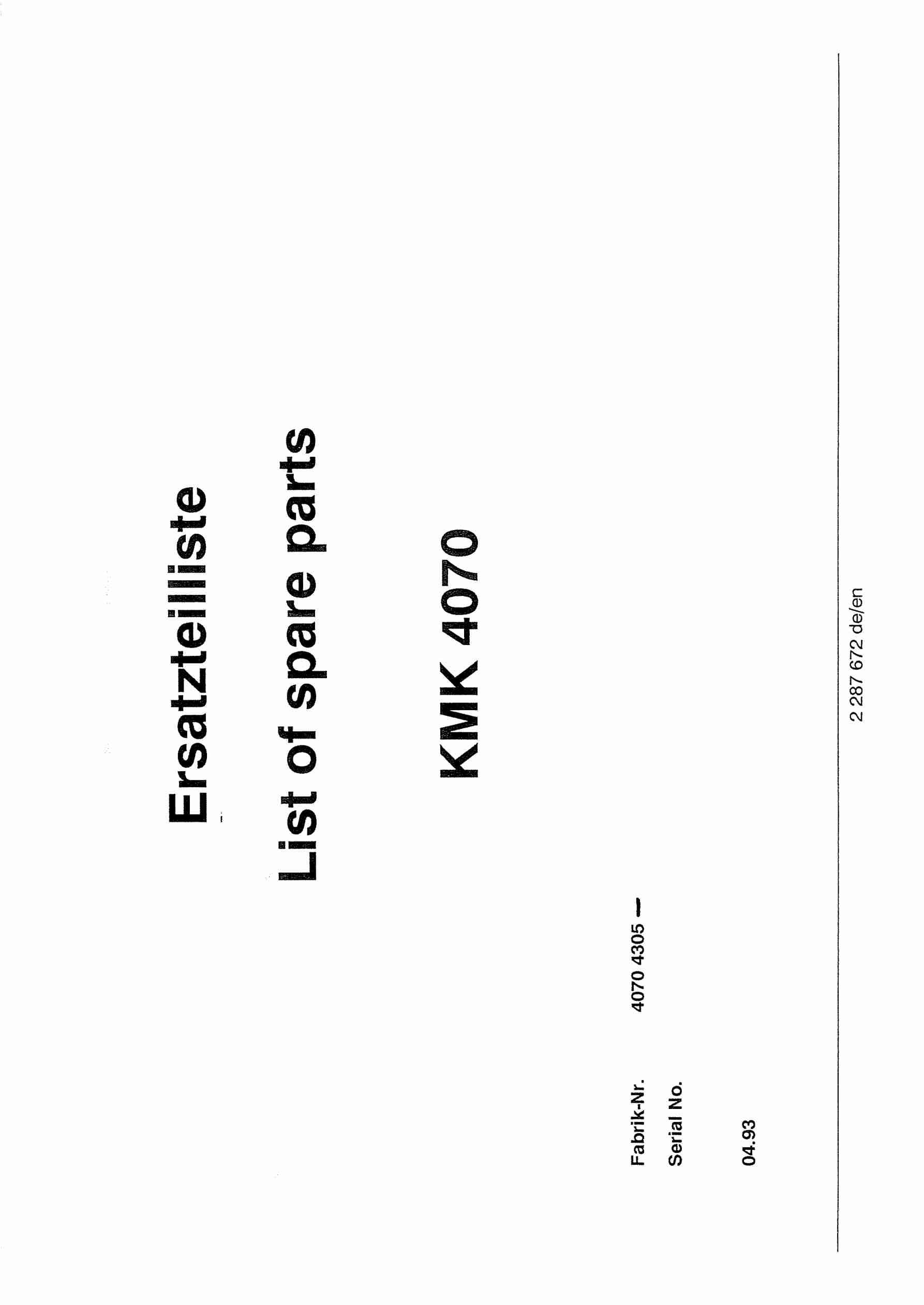 Krupp KMK 4070 Crane Spare Parts List 1993 DE EN