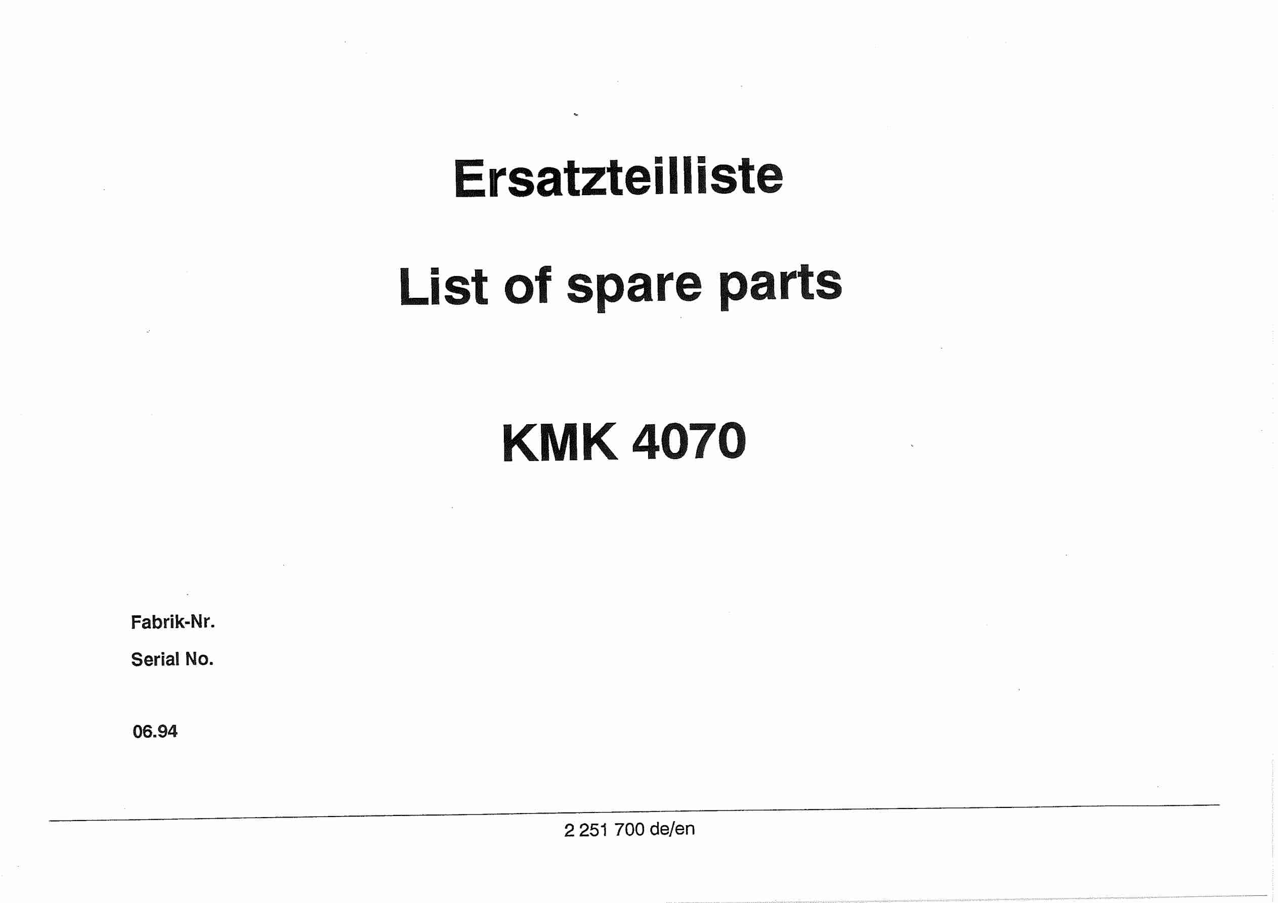 Krupp KMK 4070 Crane Spare Parts List 1994-06 DE EN