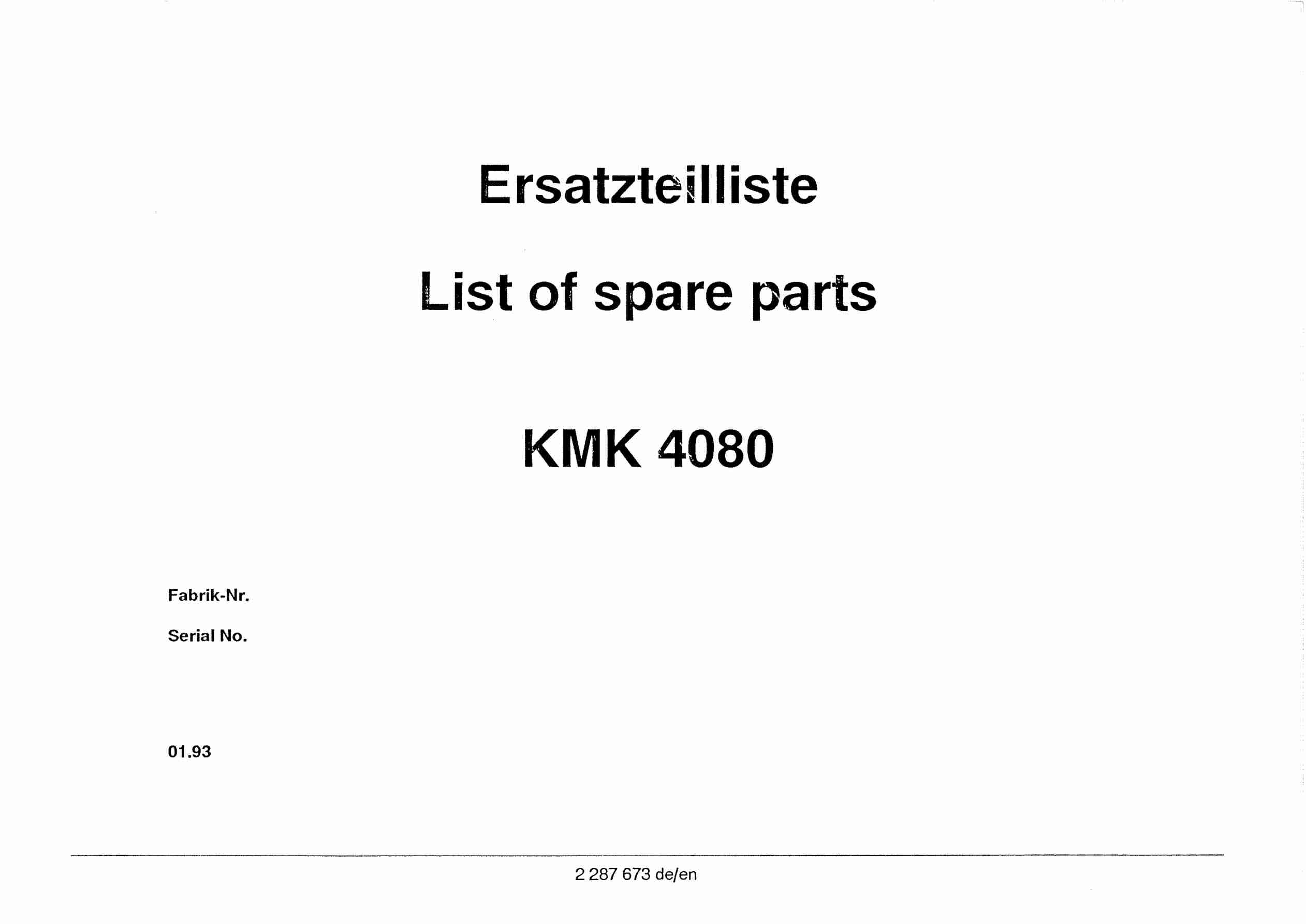 Krupp KMK 4080 Crane Spare Parts List 2287673 1993 DE EN