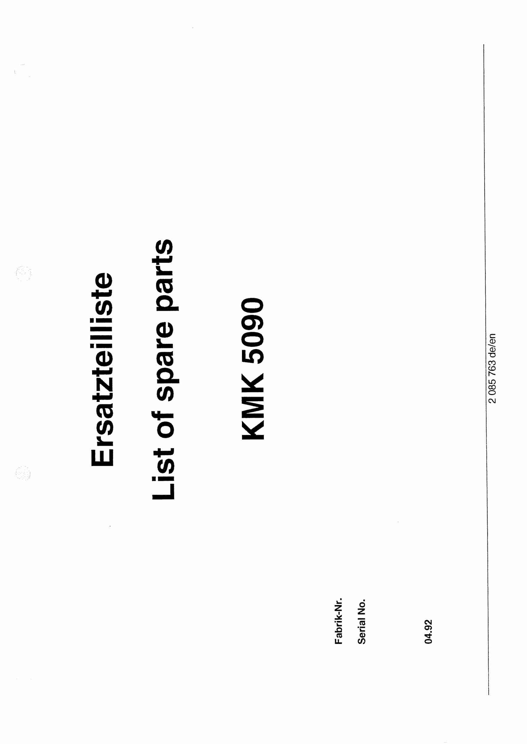 Krupp KMK 5090 Crane Spare Parts List 1992 DE EN
