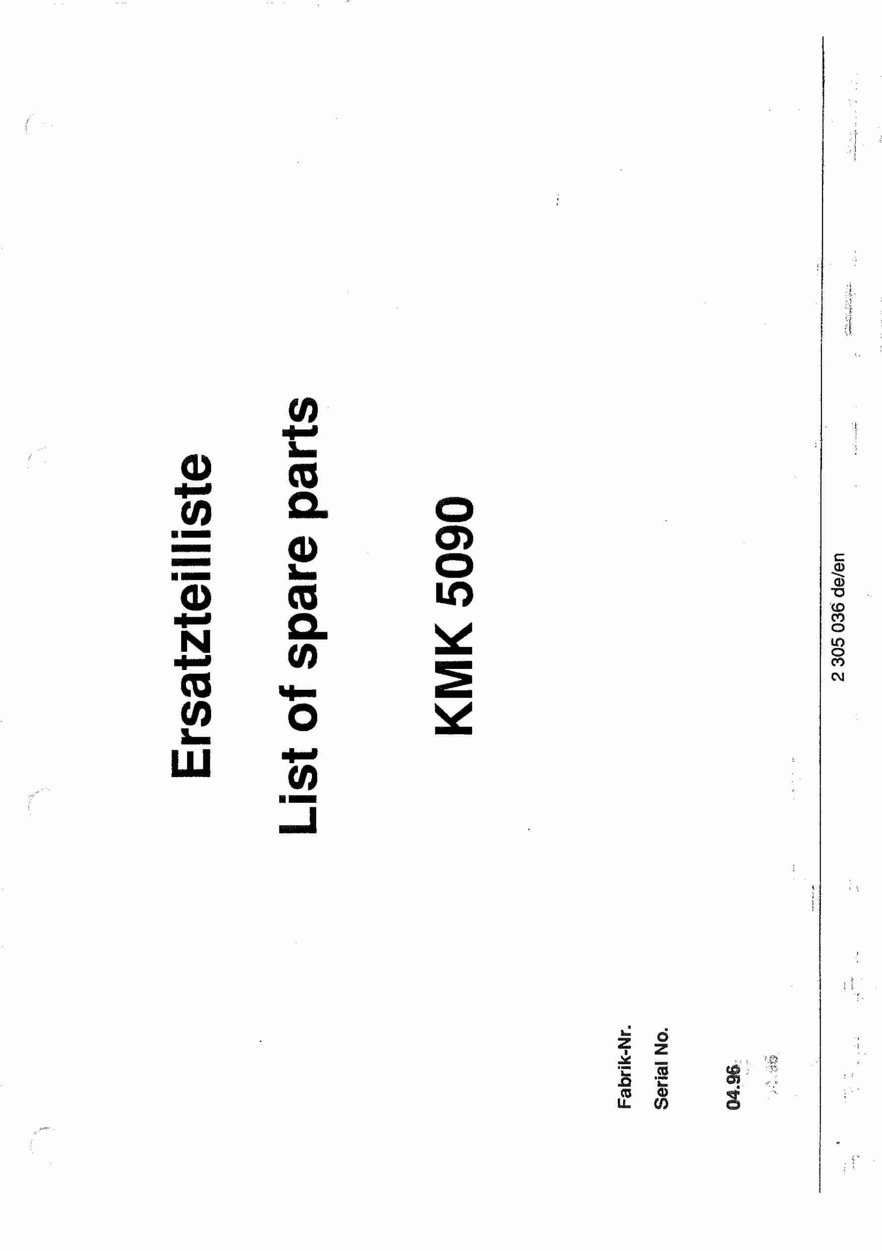 Krupp KMK 5090 Crane Spare Parts List 1996 DE EN