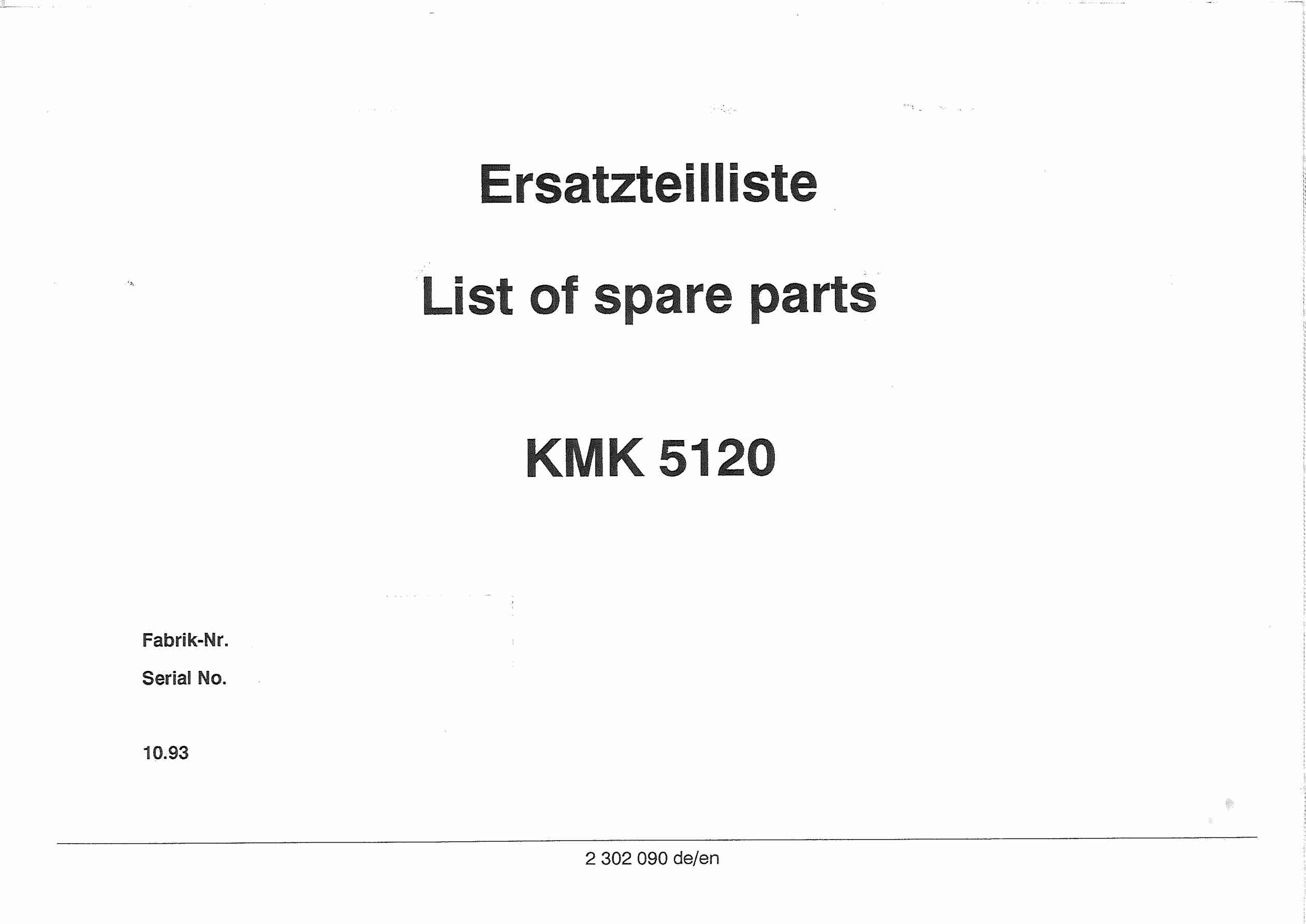 Krupp KMK 5120 Crane Spare Parts List 1993 EN DE