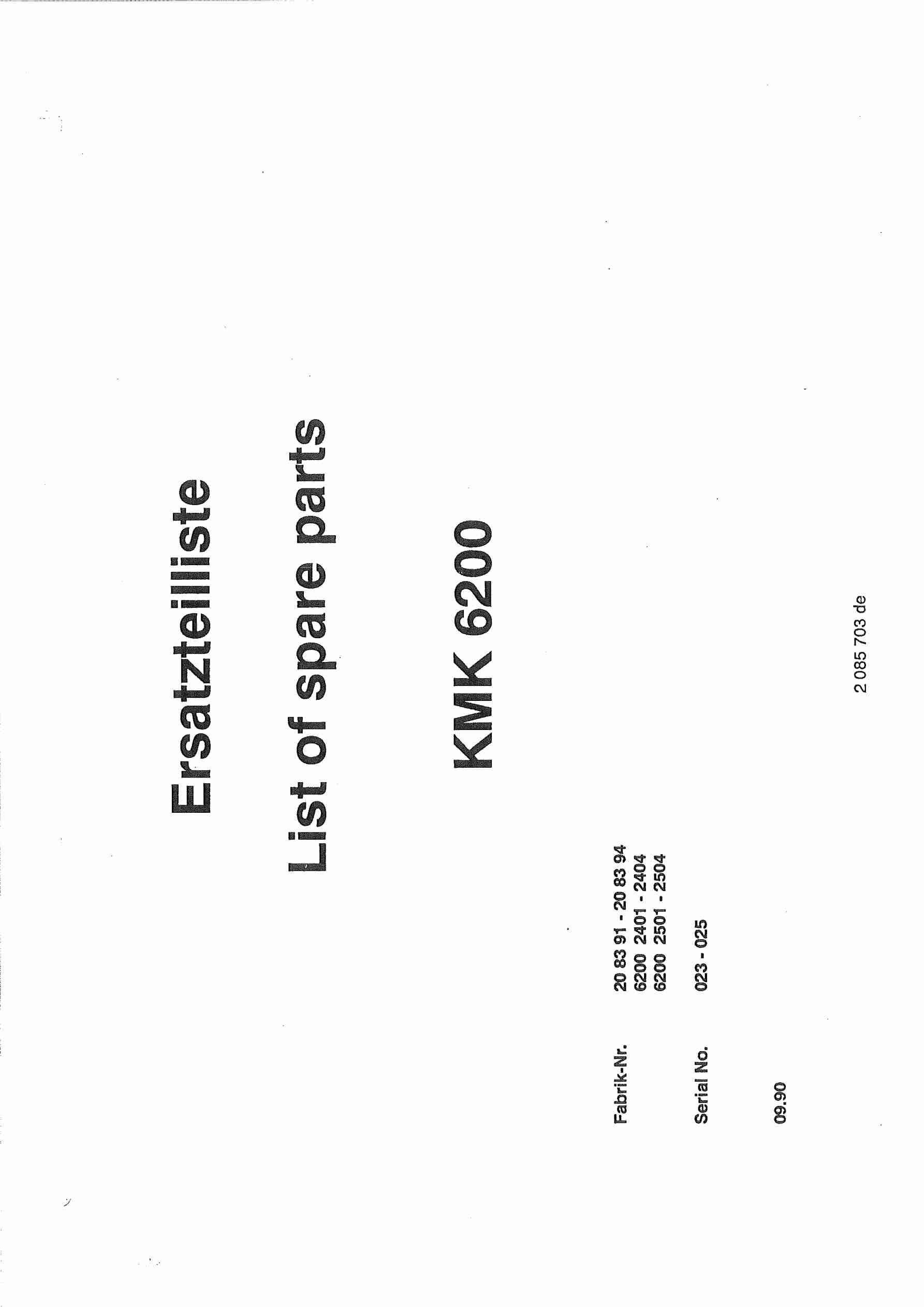 Krupp KMK 6200 Crane Spare Parts List 1990 DE EN
