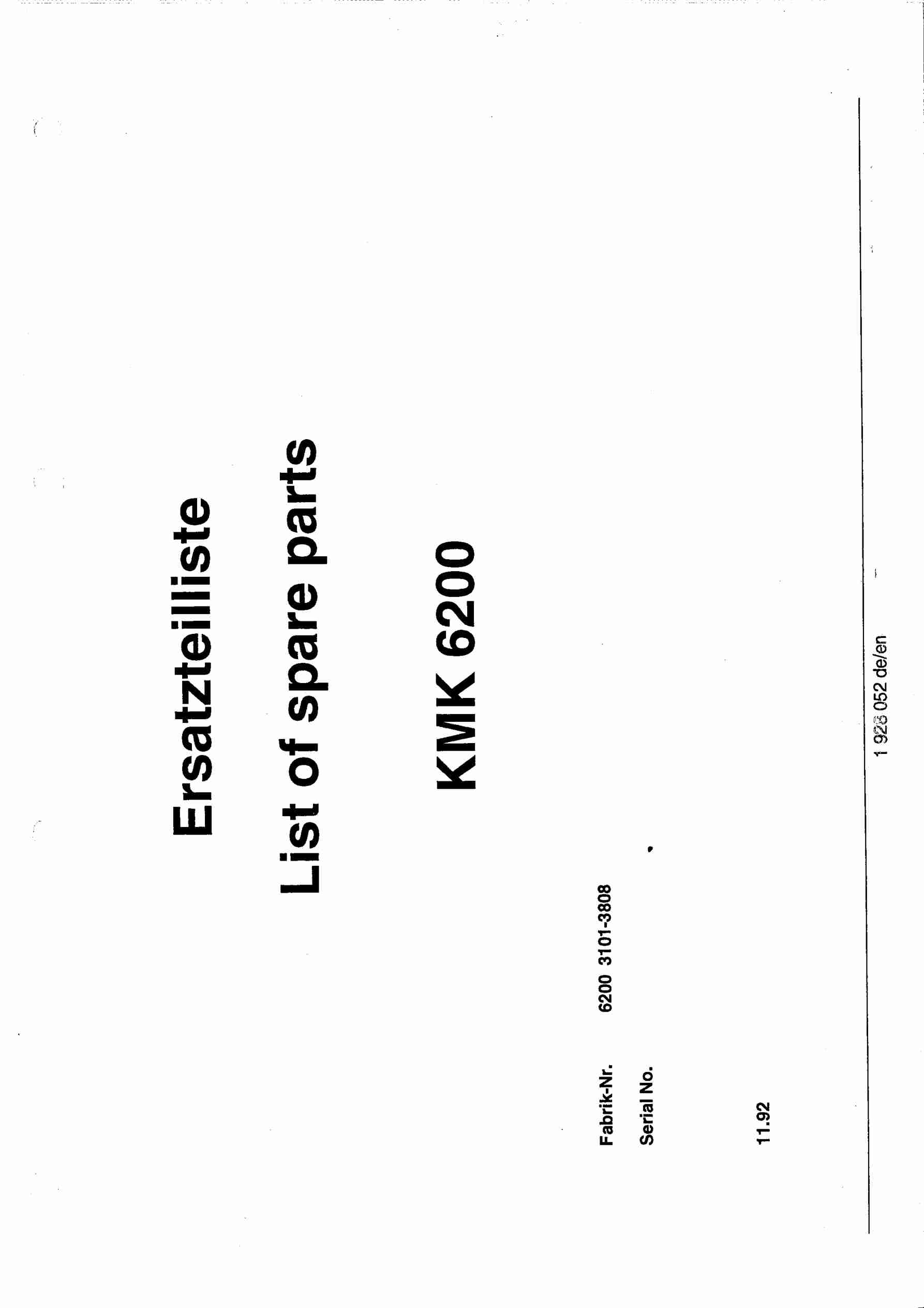 Krupp KMK 6200 Crane Spare Parts List 1992 DE EN