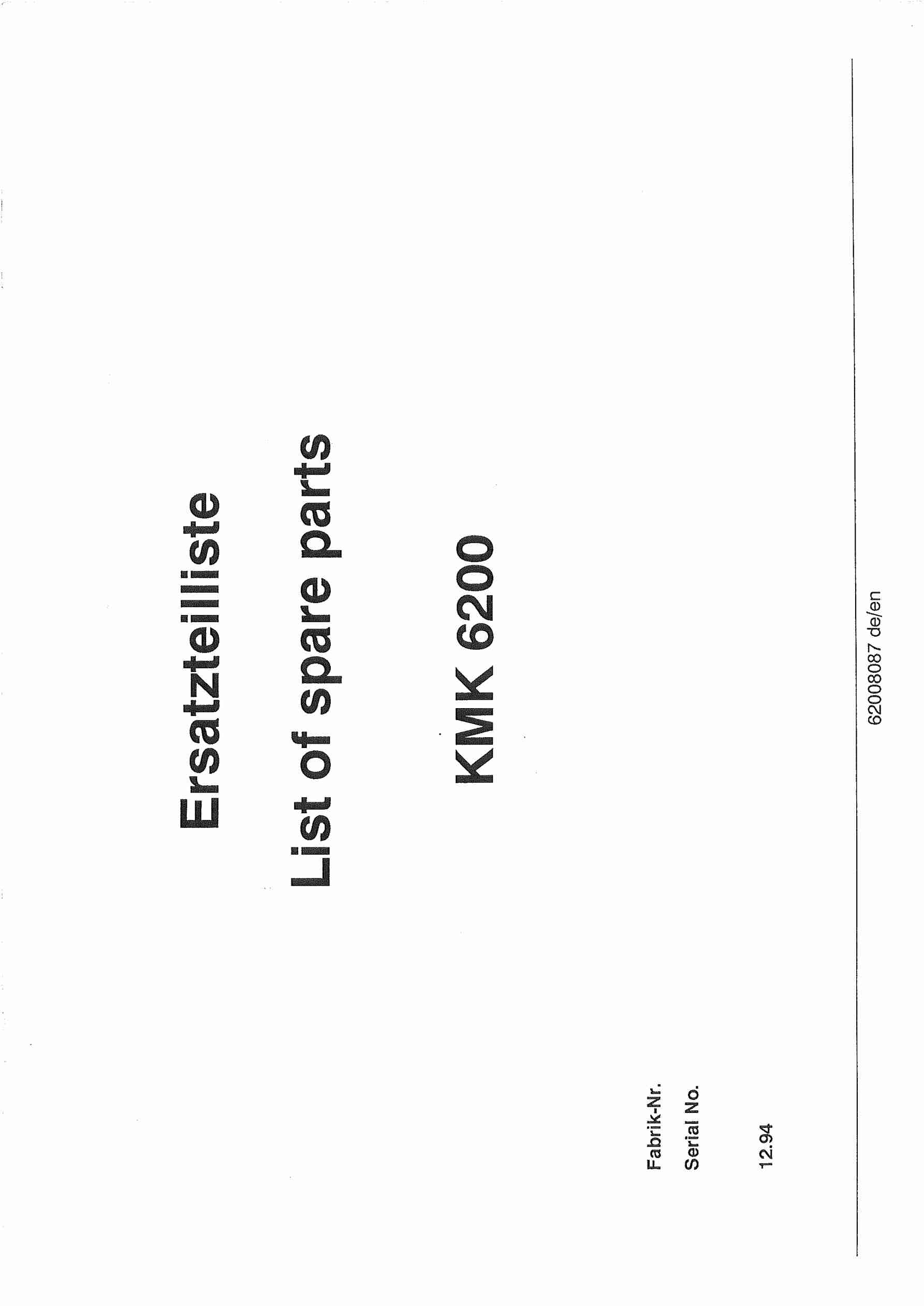 Krupp KMK 6200 Crane Spare Parts List 1994 DE EN