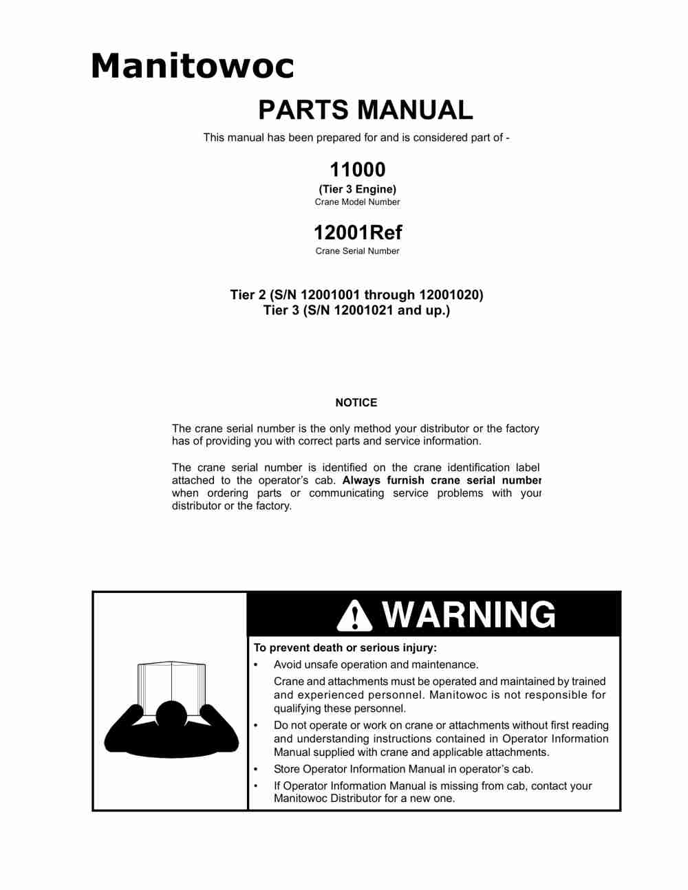 Manitowoc 11000 Crane Parts Manual 12001 2014