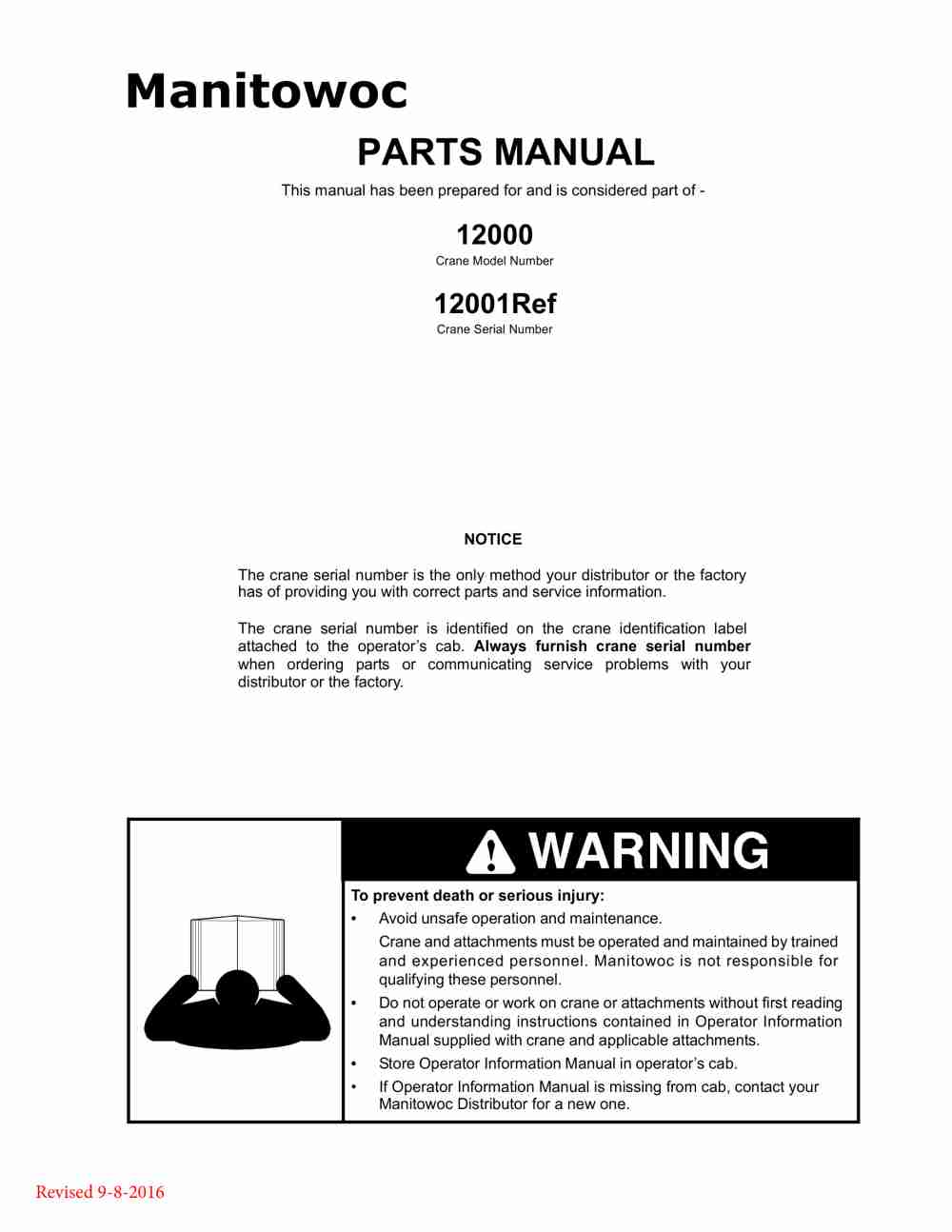 Manitowoc 12000 Crane Parts Manual 12001 2005