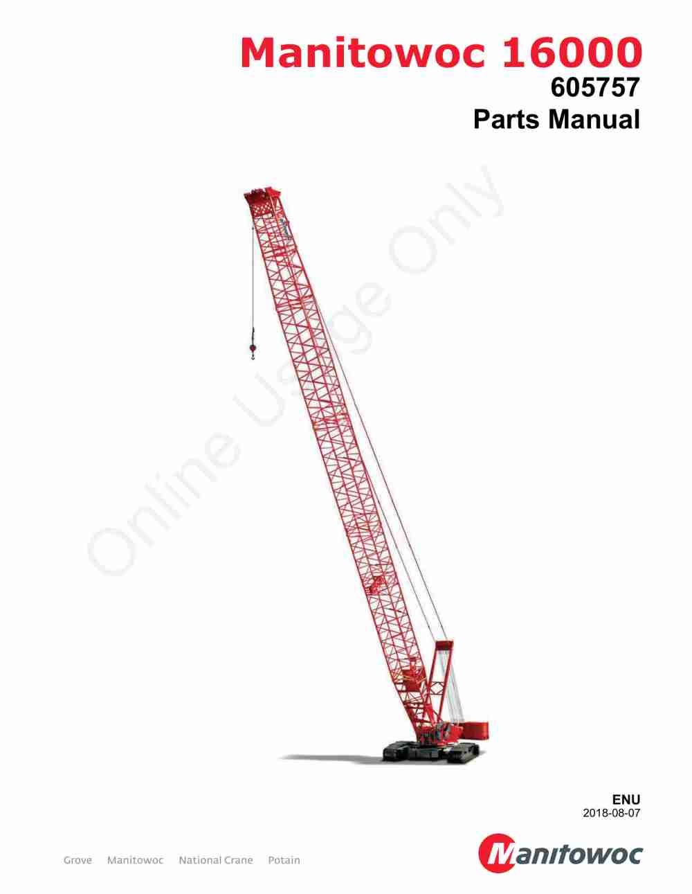 Manitowoc 16000 Crane Parts Manual 605757 2018