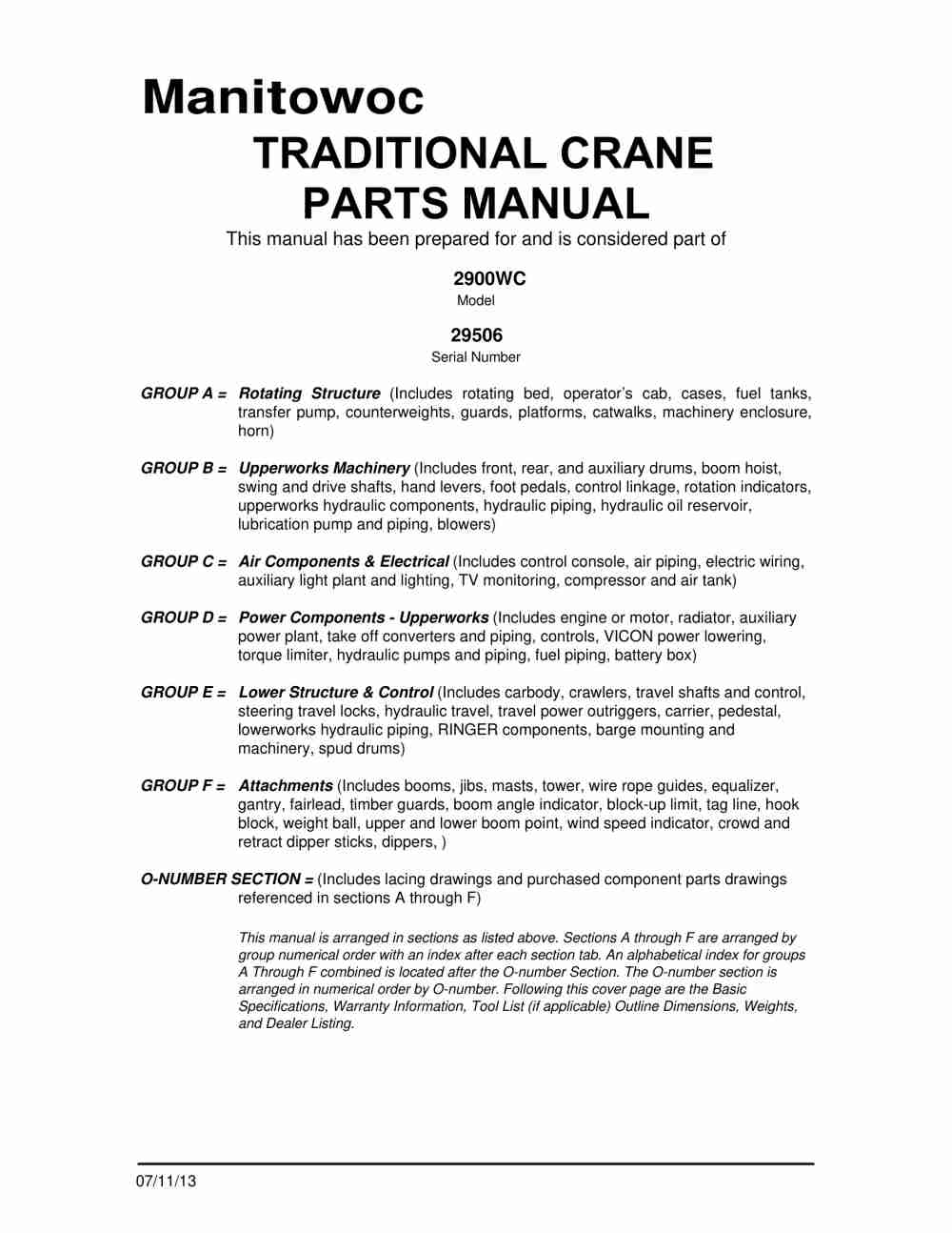 Manitowoc 2900WC Crane Parts Manual 29506 2013