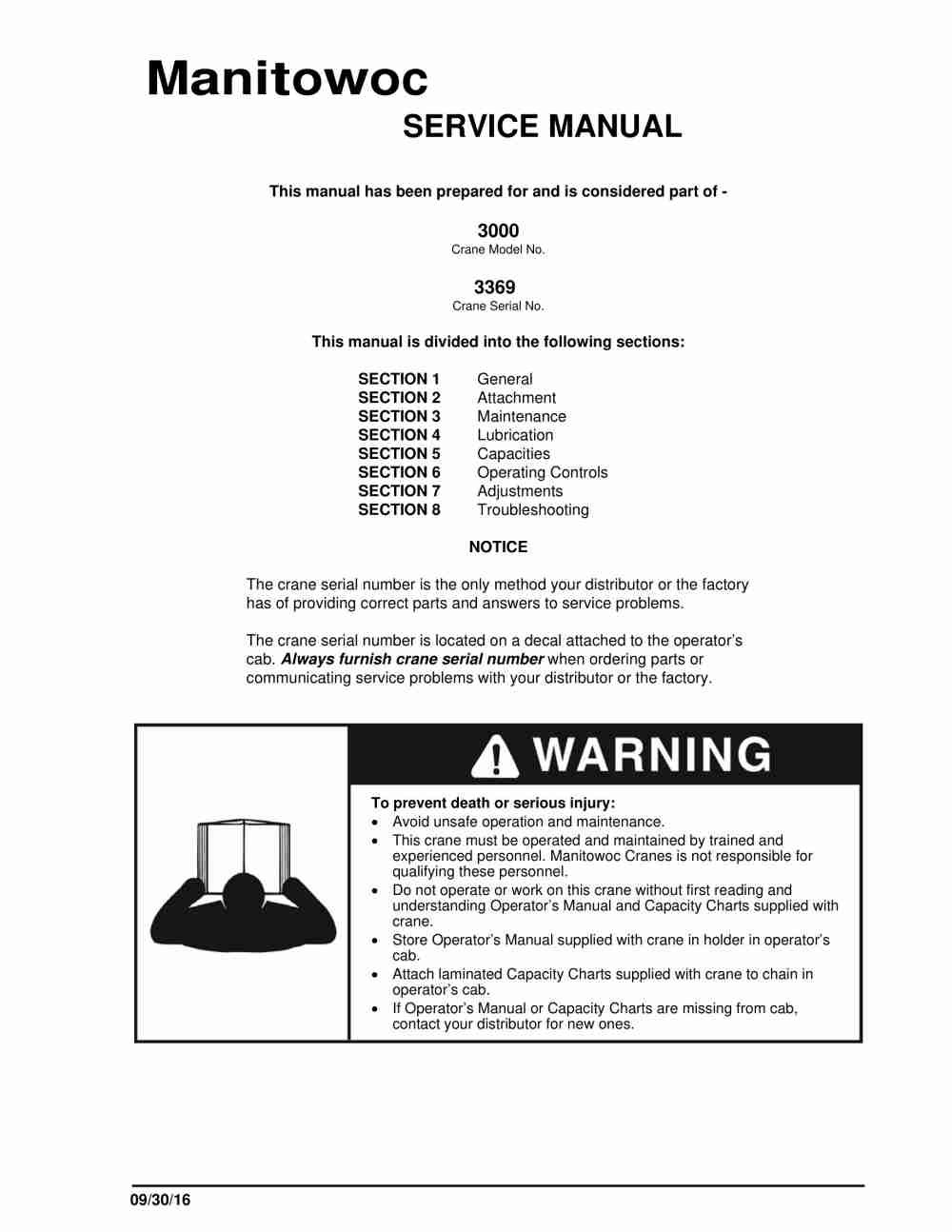 Manitowoc 3000 Crane Service Manual 3369 2016