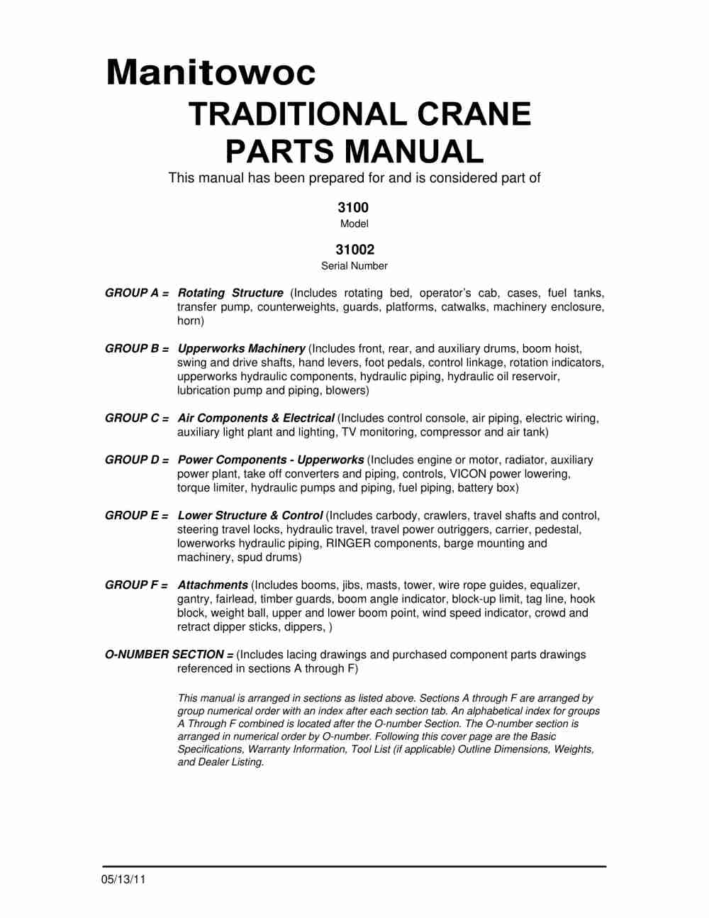Manitowoc 3100 Crane Parts Manual 31002 2011