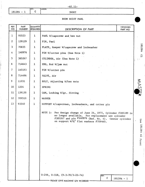 Alternative view of Manitowoc 3900T Crane Parts Manual 39979 2007