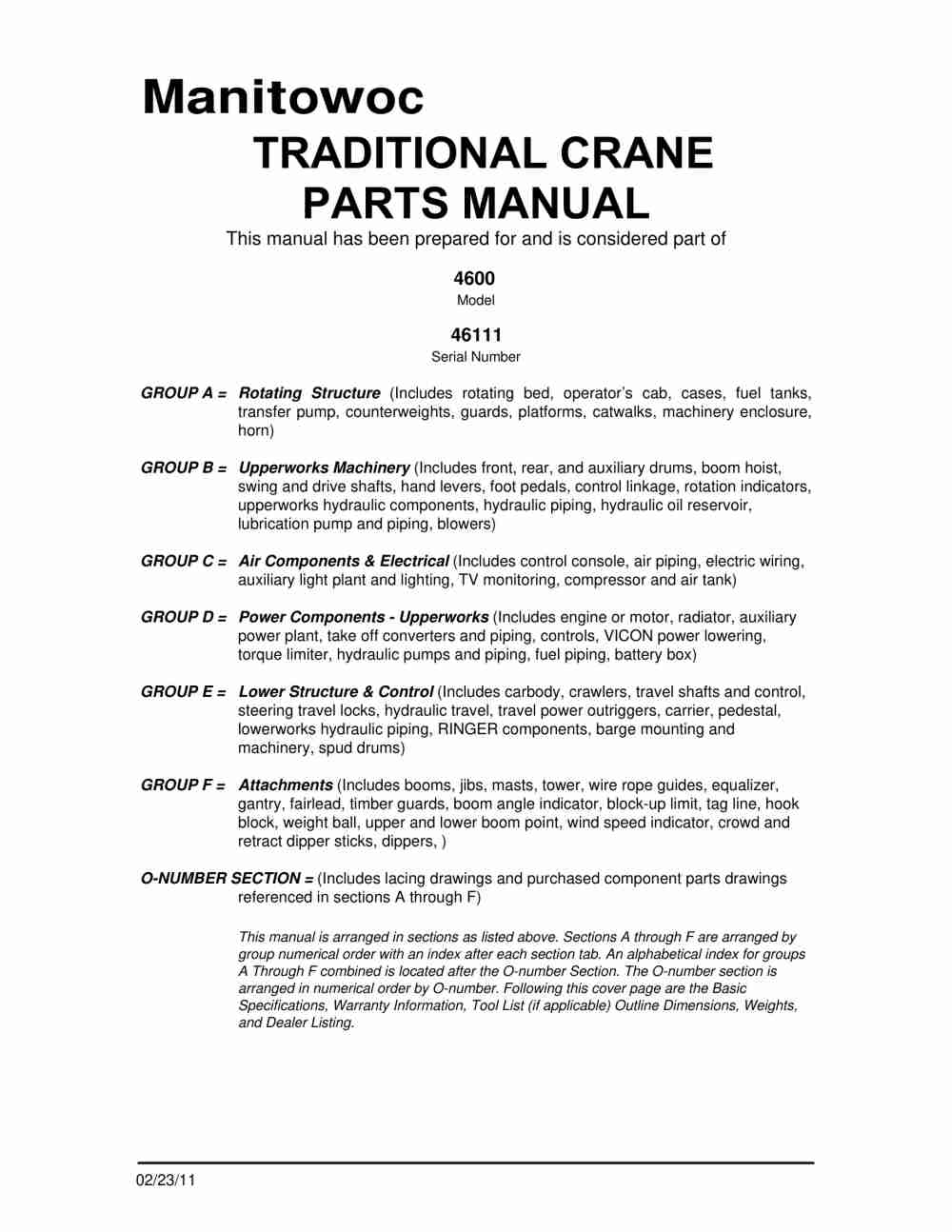 Manitowoc 4600 Crane Parts Manual 46111 2011