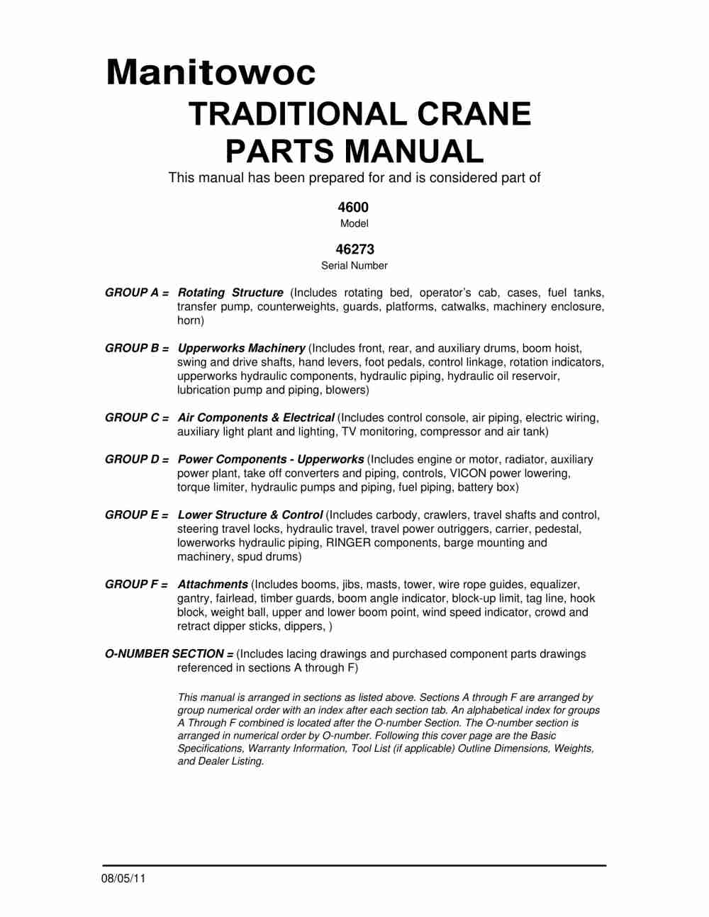 Manitowoc 4600 Crane Parts Manual 46273 2011