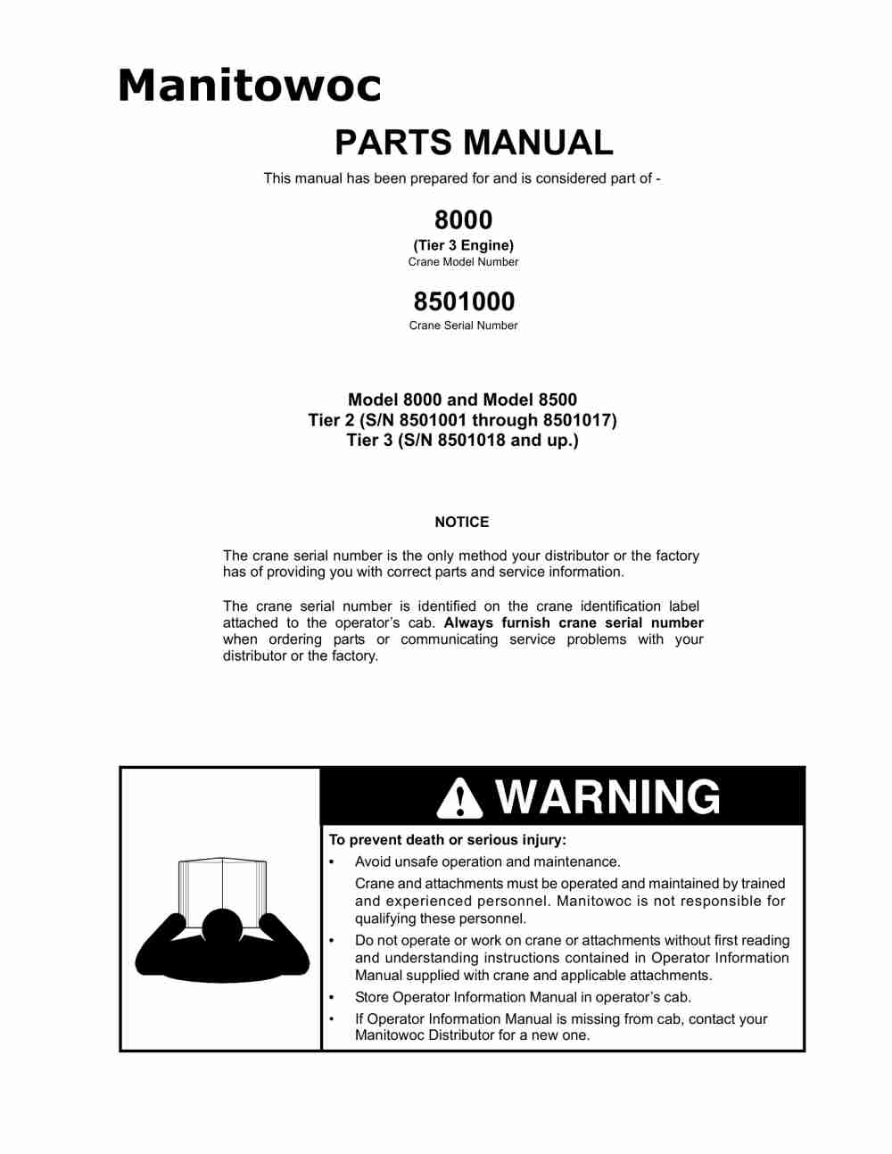 Manitowoc 8000 Crane Parts Manual 8501000 2010