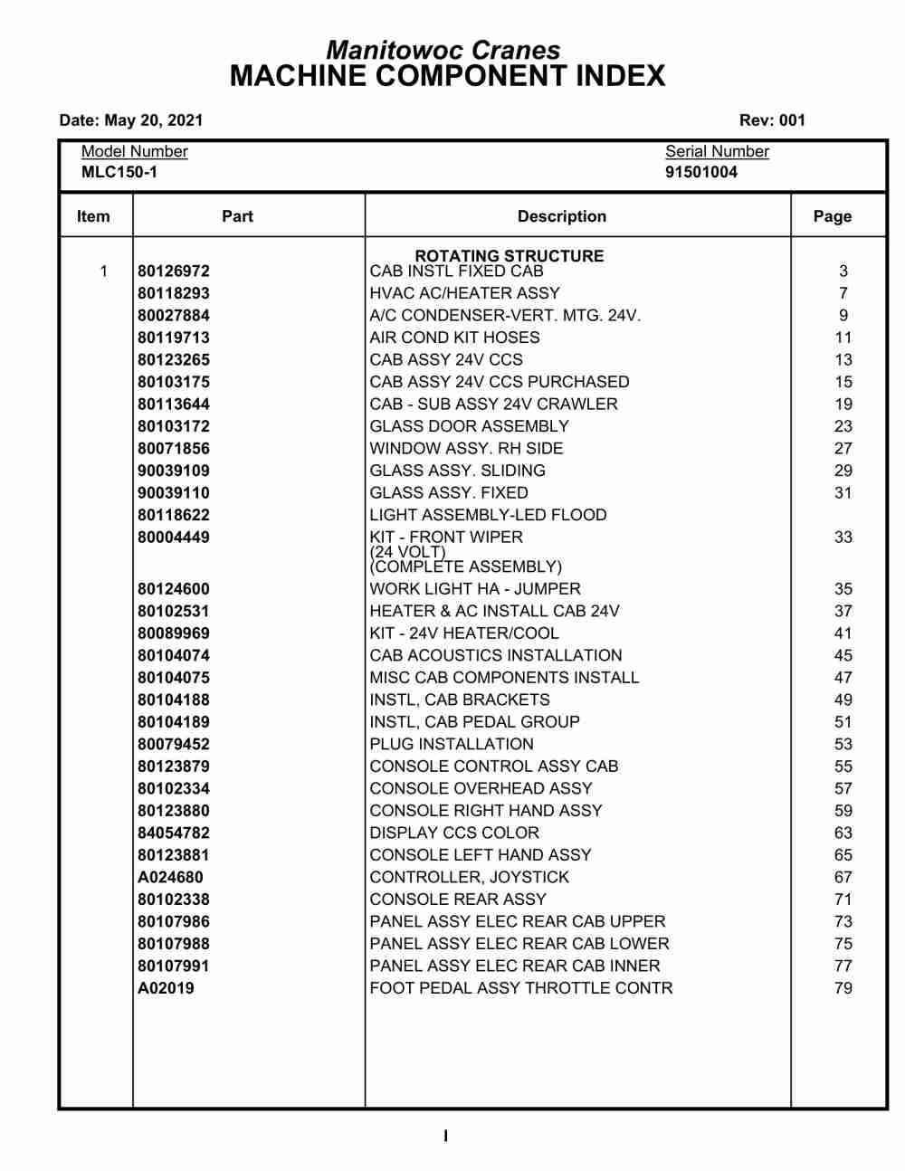 Manitowoc MLC150-1 Crane Parts Manual 91501004 2021
