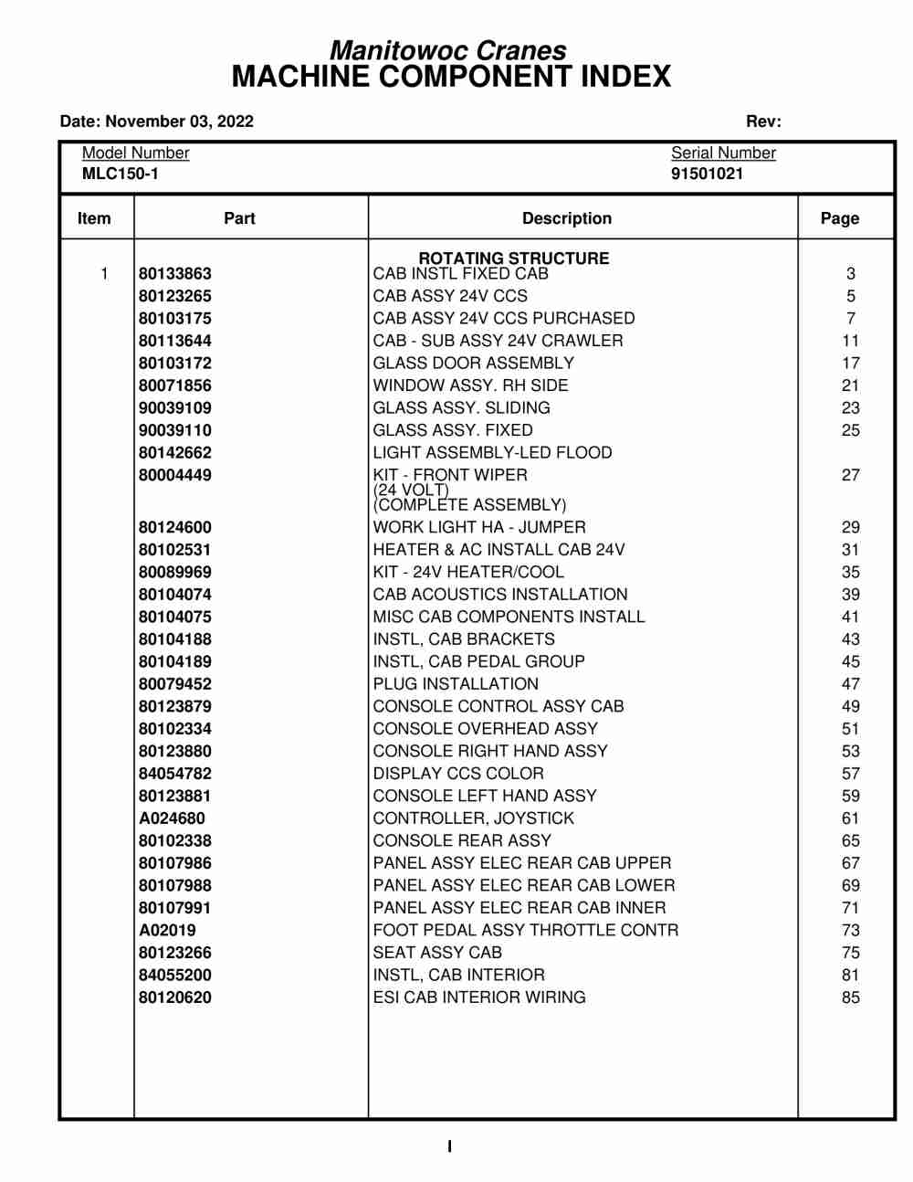 Manitowoc MLC150-1 Crane Parts Manual 91501021 2022