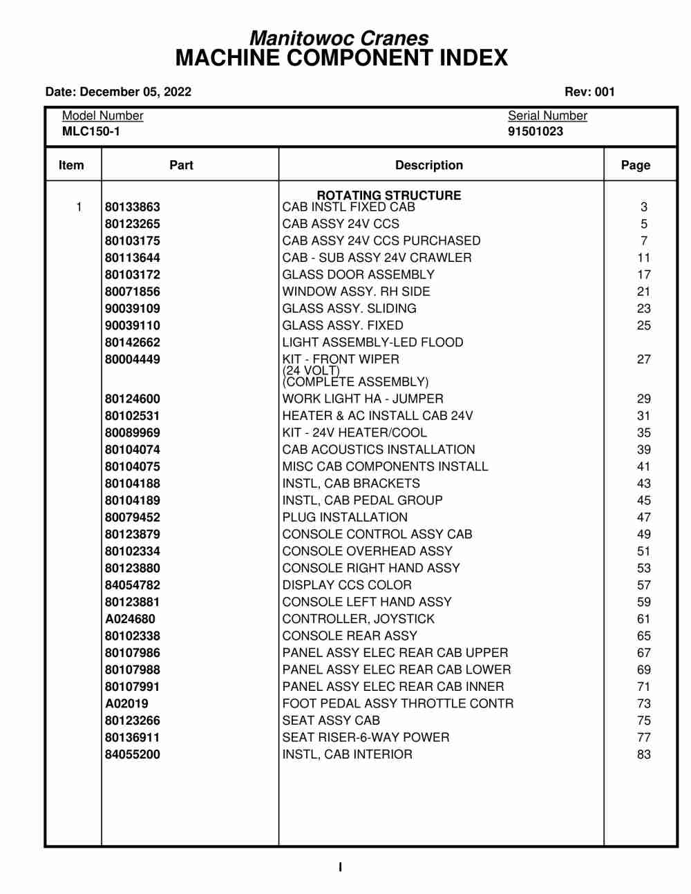 Manitowoc MLC150-1 Crane Parts Manual 91501023 2022