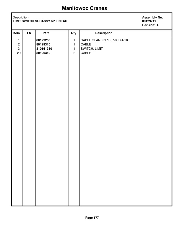 Manitowoc MLC150-1 Crane Parts Manual 91501023 2022-2