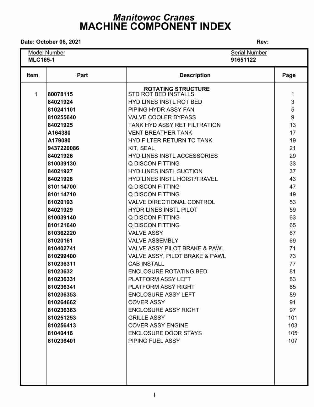 Manitowoc MLC165-1 Crane Parts Manual 91651122 2021 1 Manitowoc MLC165-1 Crane Parts Manual 91651122 2021