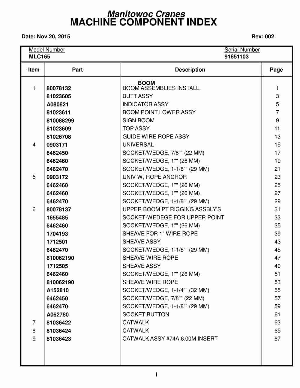 Manitowoc MLC165 Crane Parts Manual 91651103 2015 1 Manitowoc MLC165 Crane Parts Manual 91651103 2015