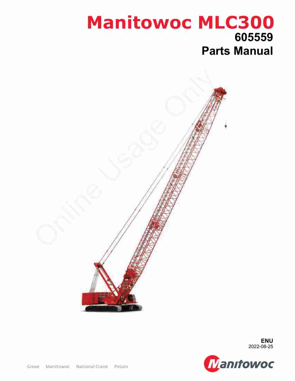 Manitowoc MLC300 Crane Parts Manual 605559 2022