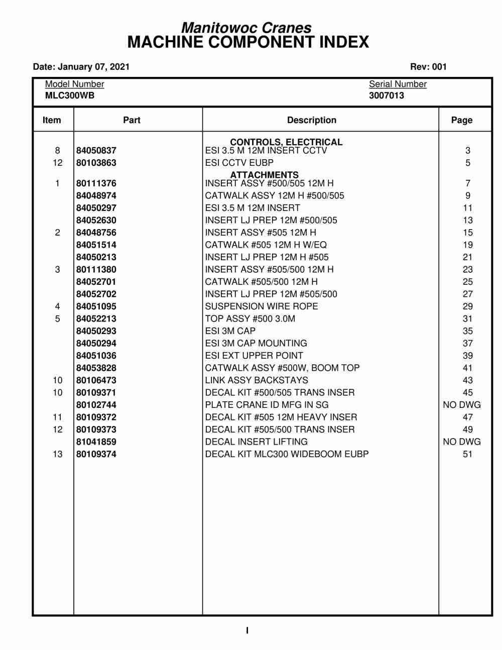 Manitowoc MLC300WB Crane Parts Manual 3007013 2021