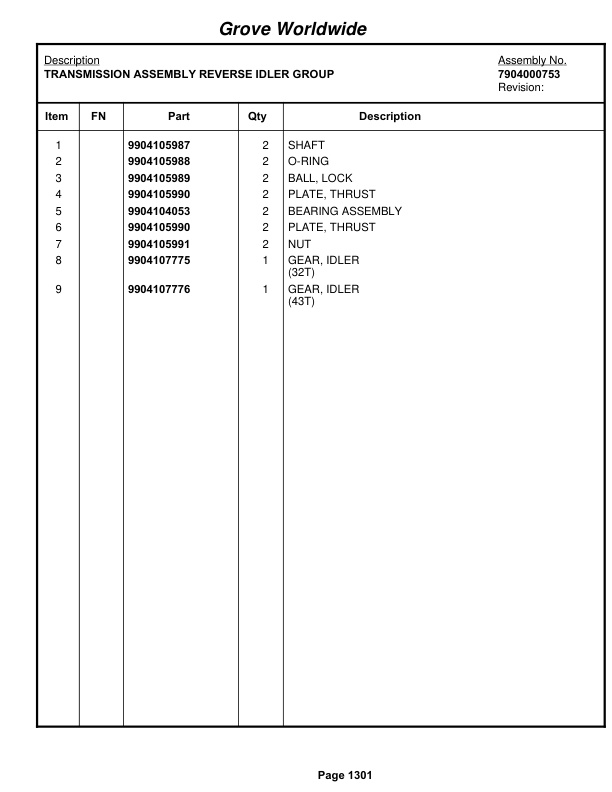 Grove RT635C Crane Parts Manual 87581 2003 3 Grove RT635C Crane Parts Manual 87581 2003-3