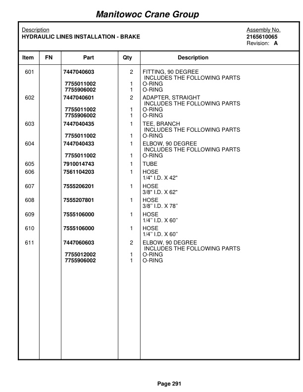 Grove RT650E Crane Parts Manual 225898 2006-2