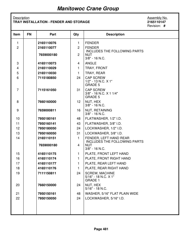Grove RT650E Crane Parts Manual 226495 2007 3 Grove RT650E Crane Parts Manual 226495 2007-3