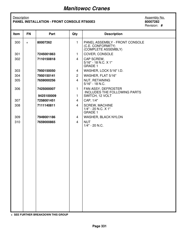 Grove RT650E Crane Parts Manual 231189 2010 2 Grove RT650E Crane Parts Manual 231189 2010-2