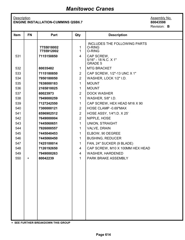 Grove RT650E Crane Parts Manual 233827 2013-3
