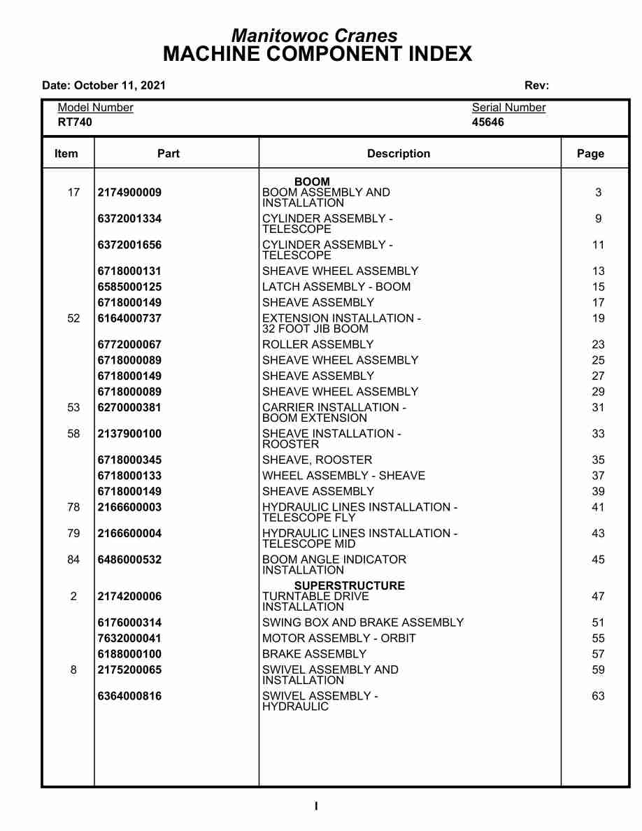 Grove RT740 Crane Parts Manual 45646 2021