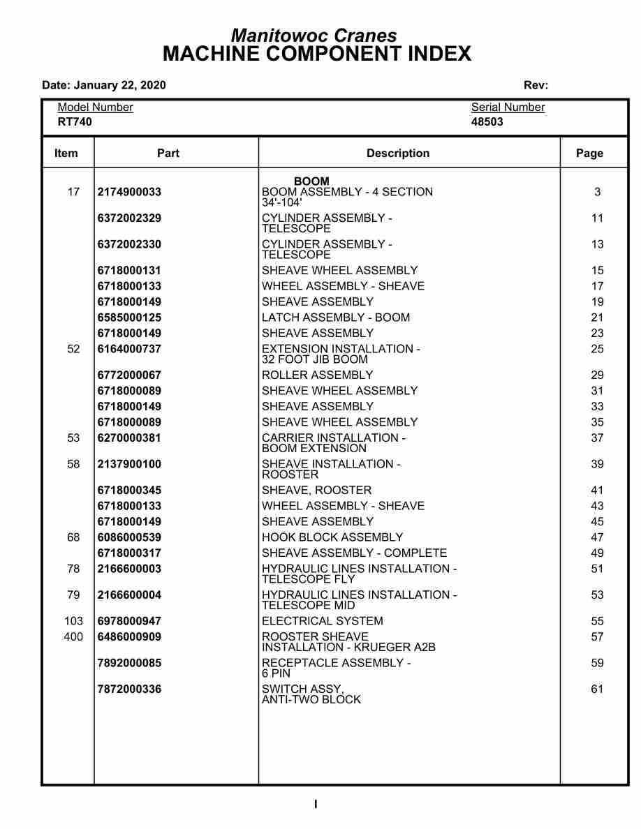 Grove RT740 Crane Parts Manual 48503 2020