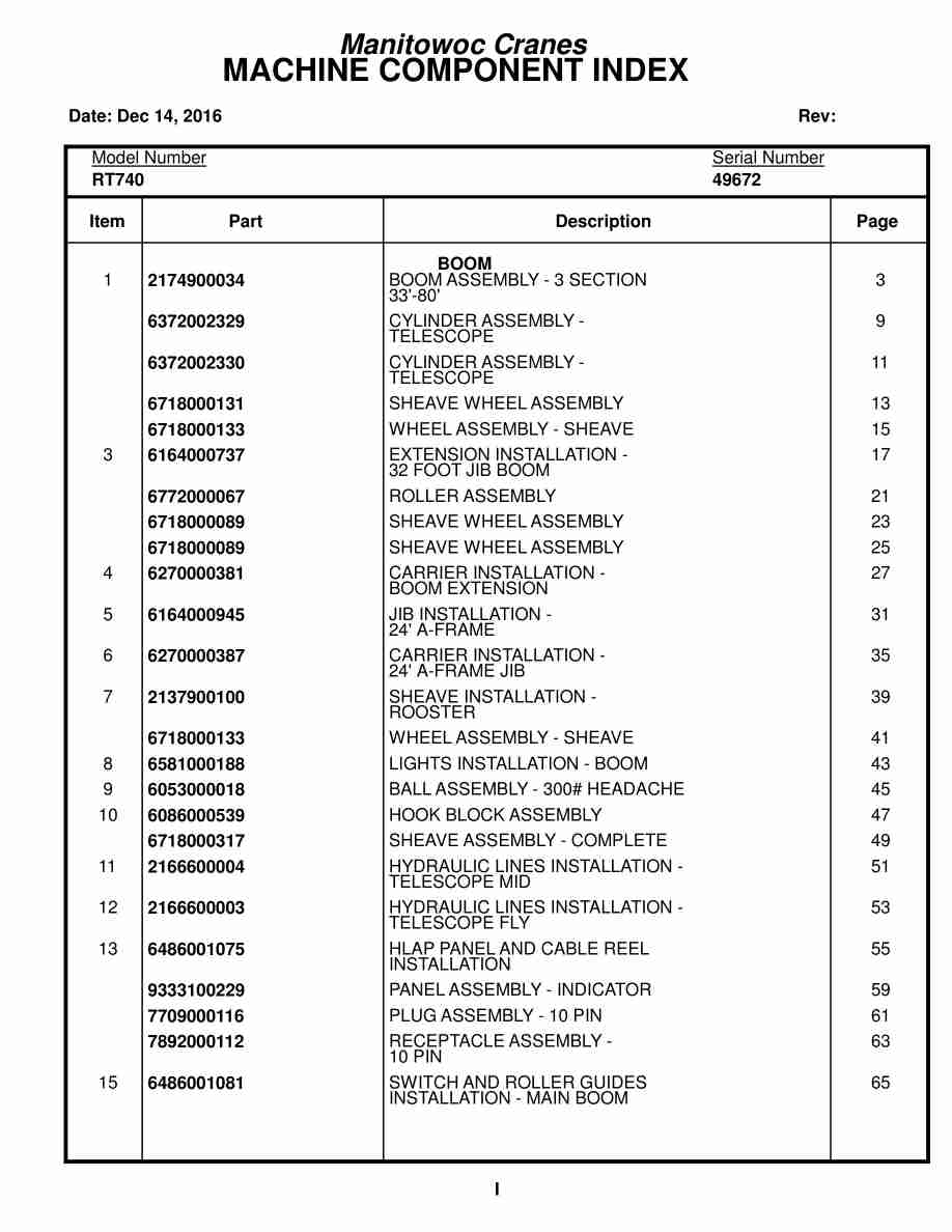 Grove RT740 Crane Parts Manual 49672 2016