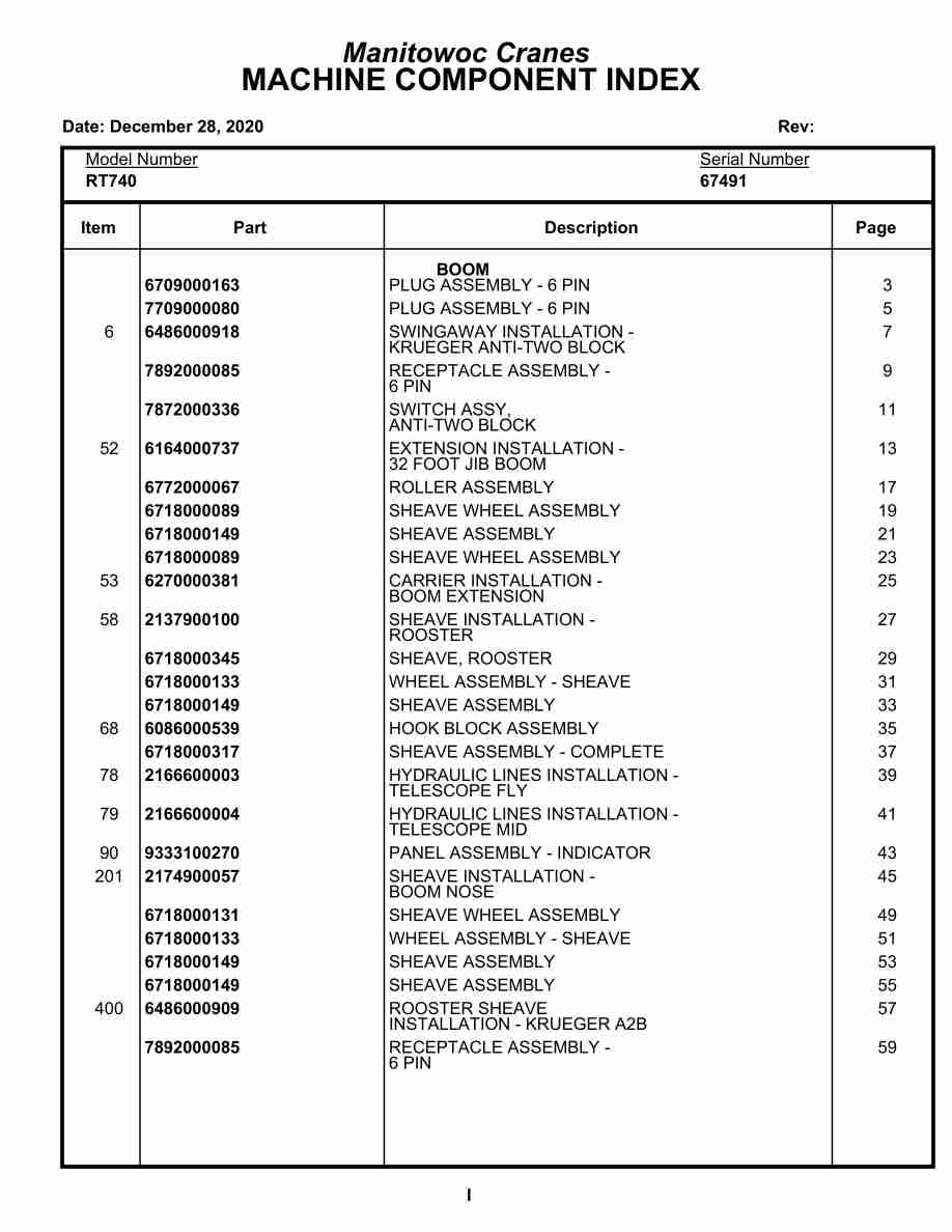 Grove RT740 Crane Parts Manual 67491 2020