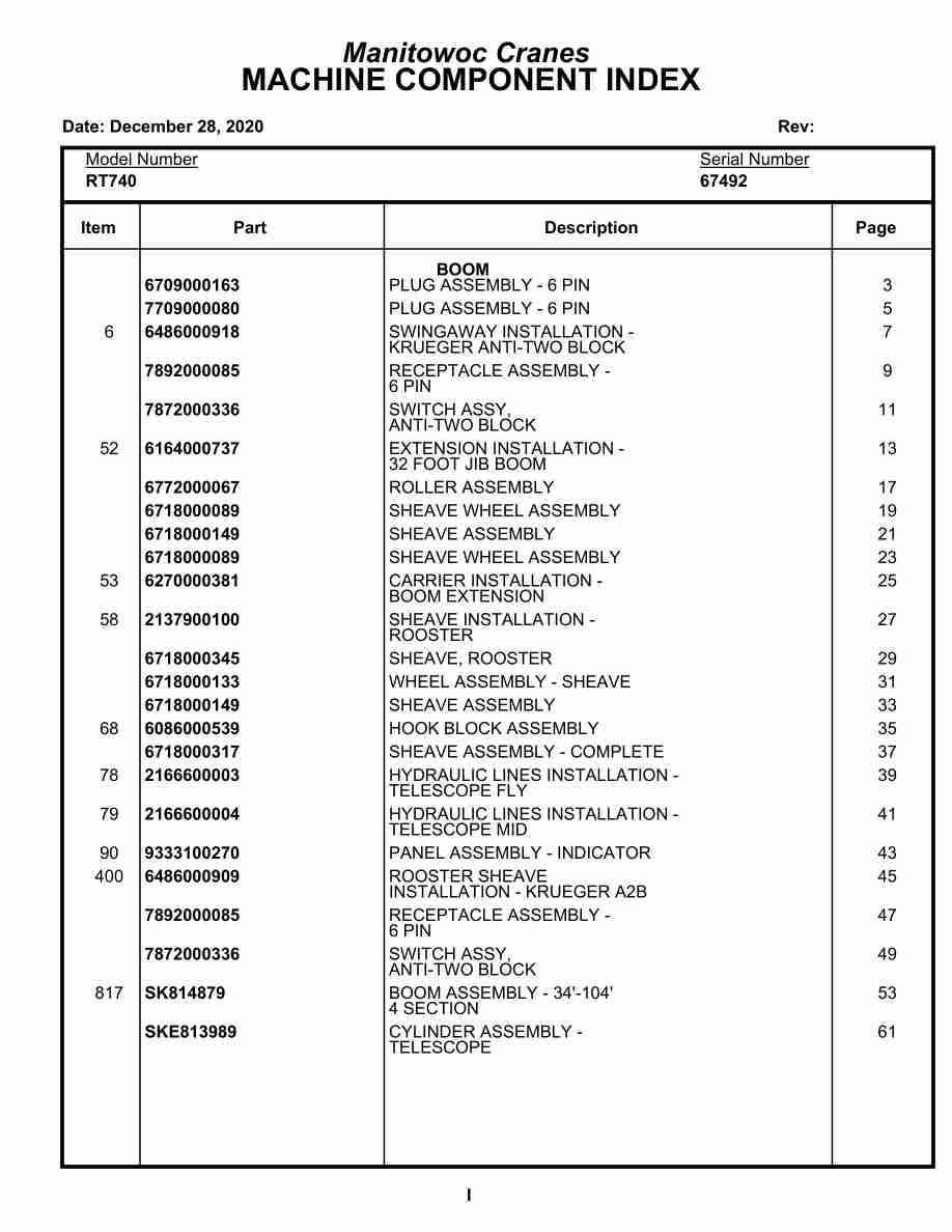 Grove RT740 Crane Parts Manual 67492 2020