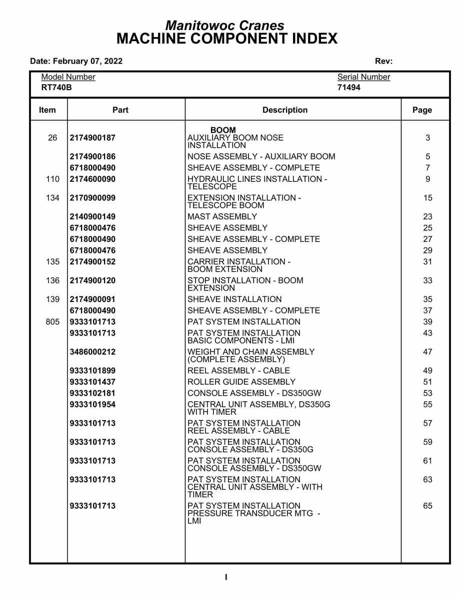 Grove RT740B Crane Parts Manual 71494 2022