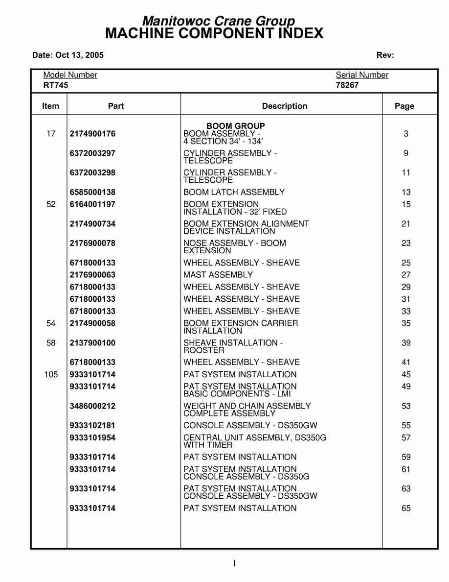 Grove RT745 Crane Parts Manual 78267 2005 1 Grove RT745 Crane Parts Manual 78267 2005