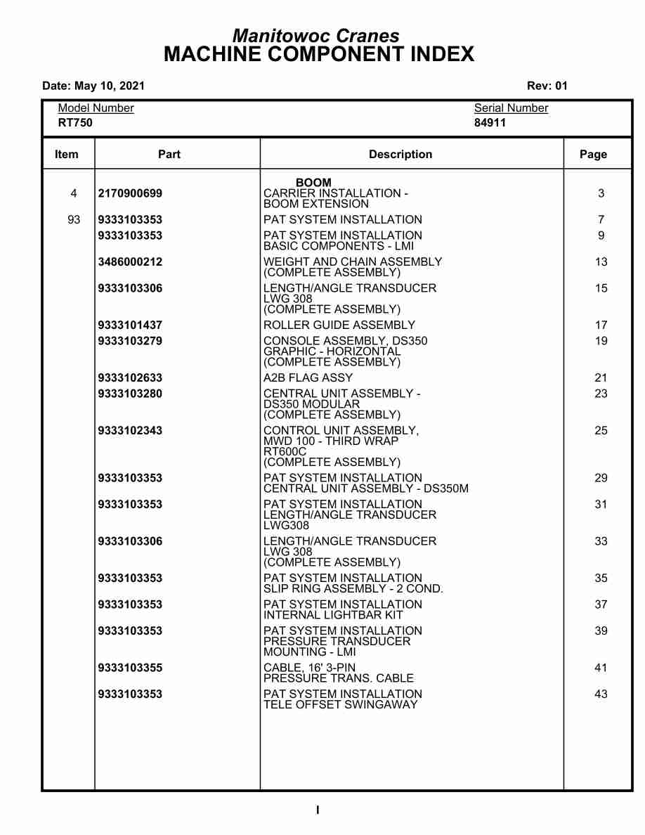 Grove RT750 Crane Parts Manual 84911 2021