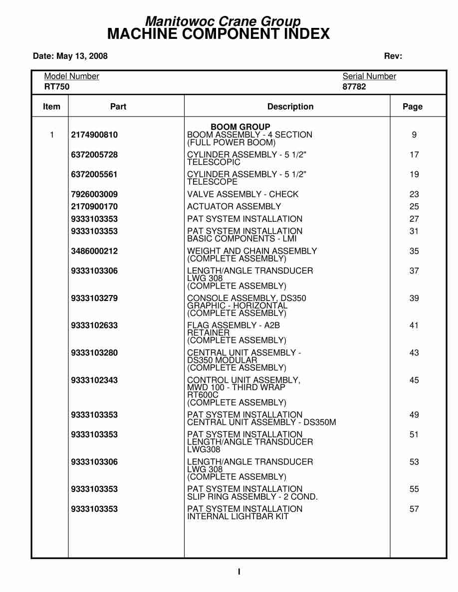 Grove RT750 Crane Parts Manual 87782 2008