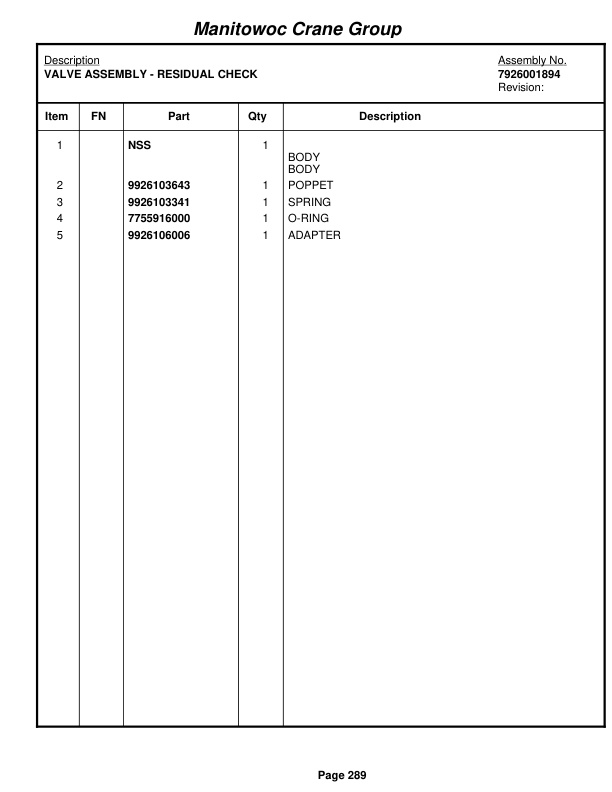 Grove RT750E Crane Parts Manual 226377 2007-2