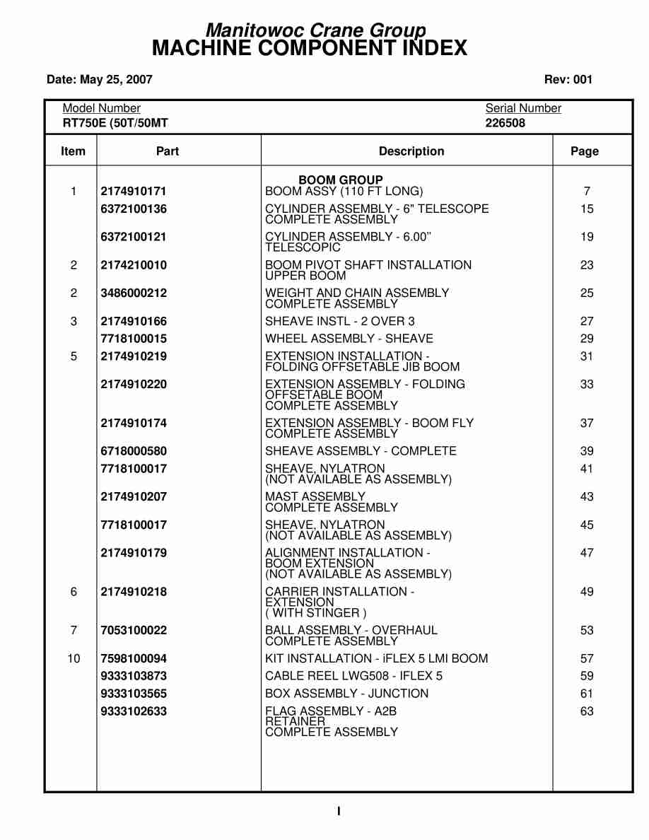 Grove RT750E Crane Parts Manual 226508 2007