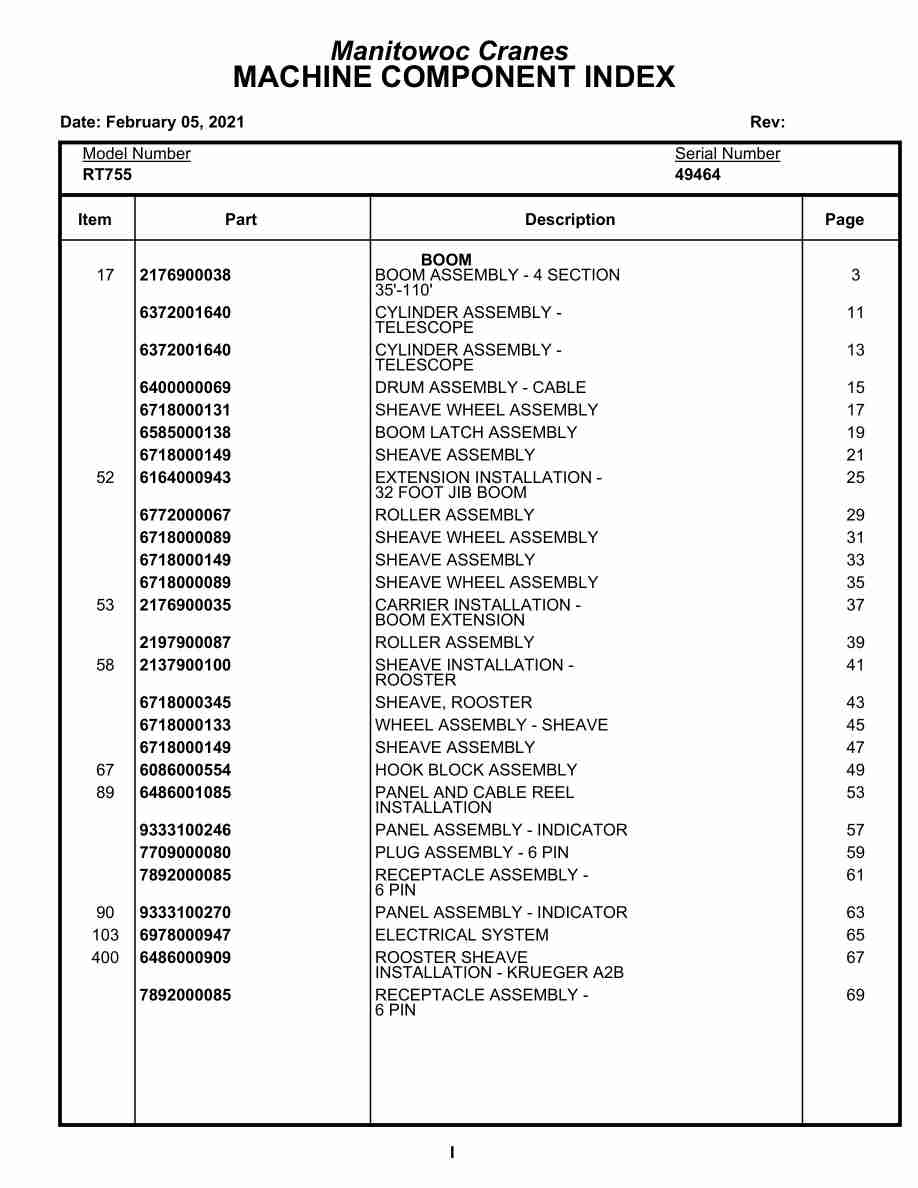 Grove RT755 Crane Parts Manual 49464 2021