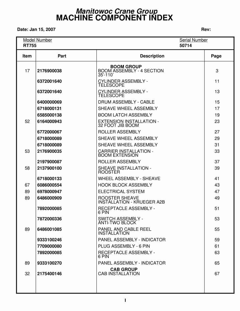 Grove RT755 Crane Parts Manual 50714 2007